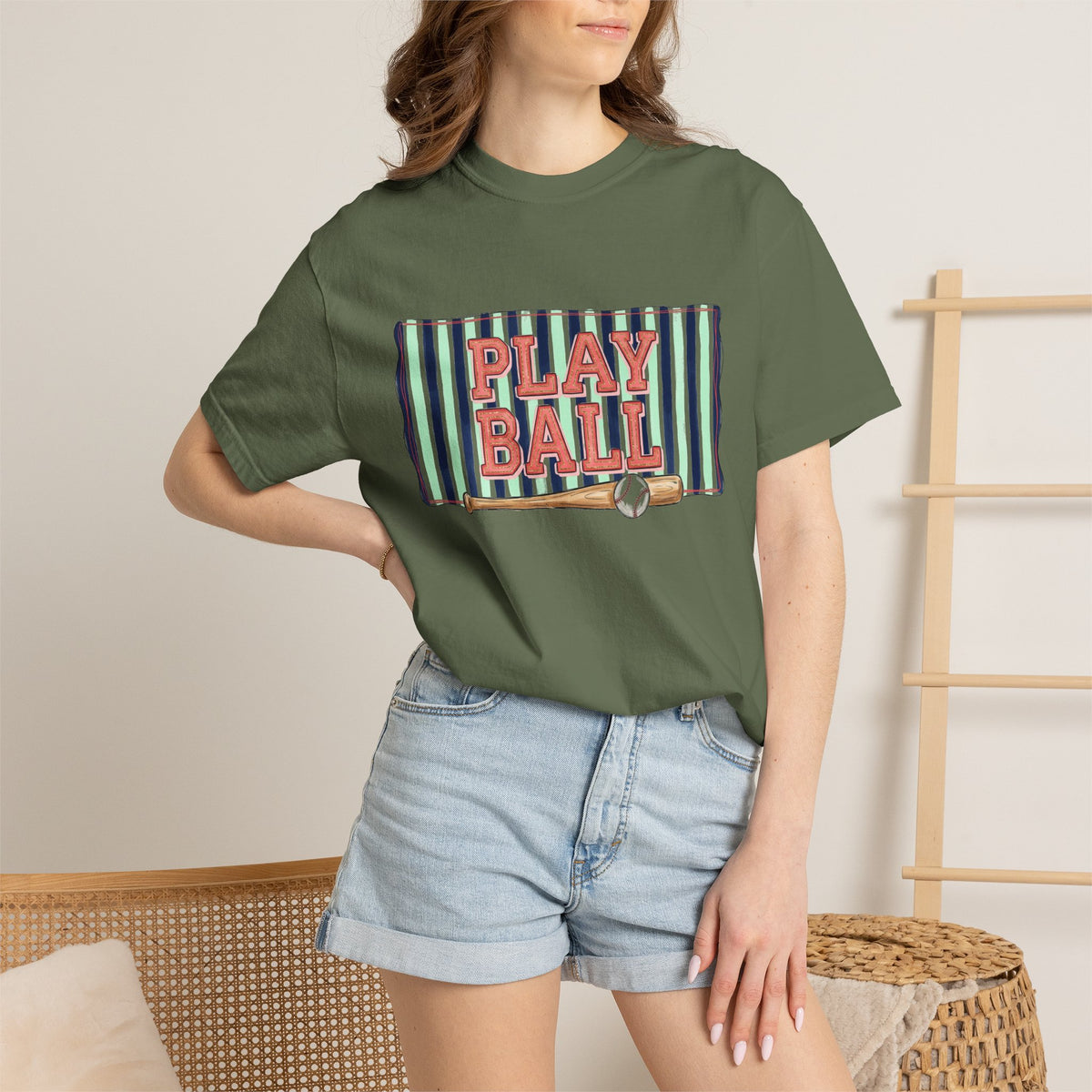 Play Ball Wide Stripe Shirt, Baseball Bat And Ball Tee, Vintage Game Day Shirt, Baseball Mom Gift