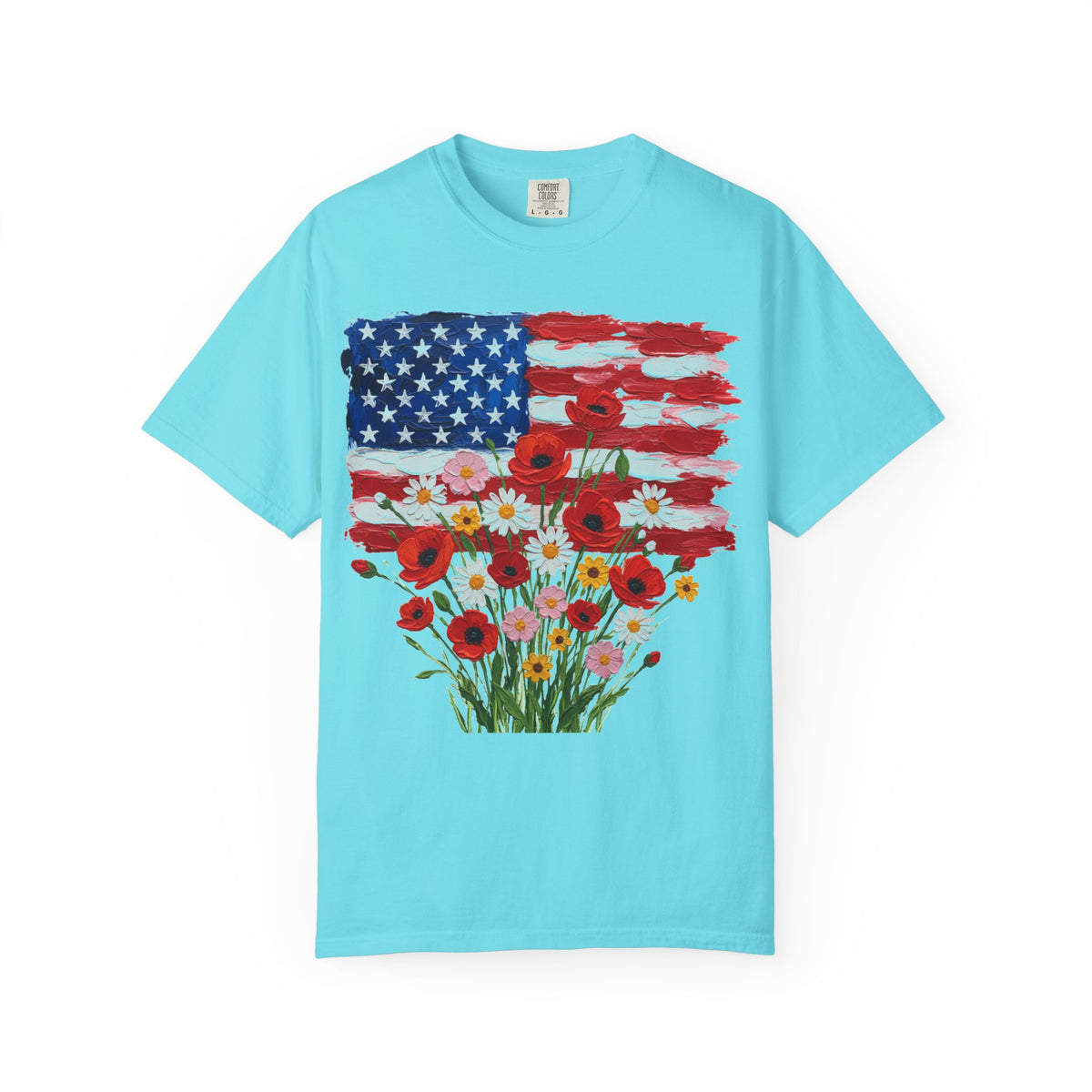 American Flag Poppy Bouquet Shirt, Impasto Patriotic Floral Tee, Memorial Day Shirt, Veterans Gift