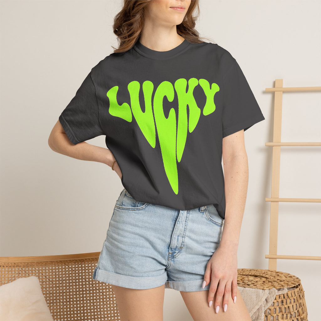 Lucky Drip Shirt, Neon Psychedelic Lettering Tee, Trippy St Patricks Day Shirt, Rave Gift