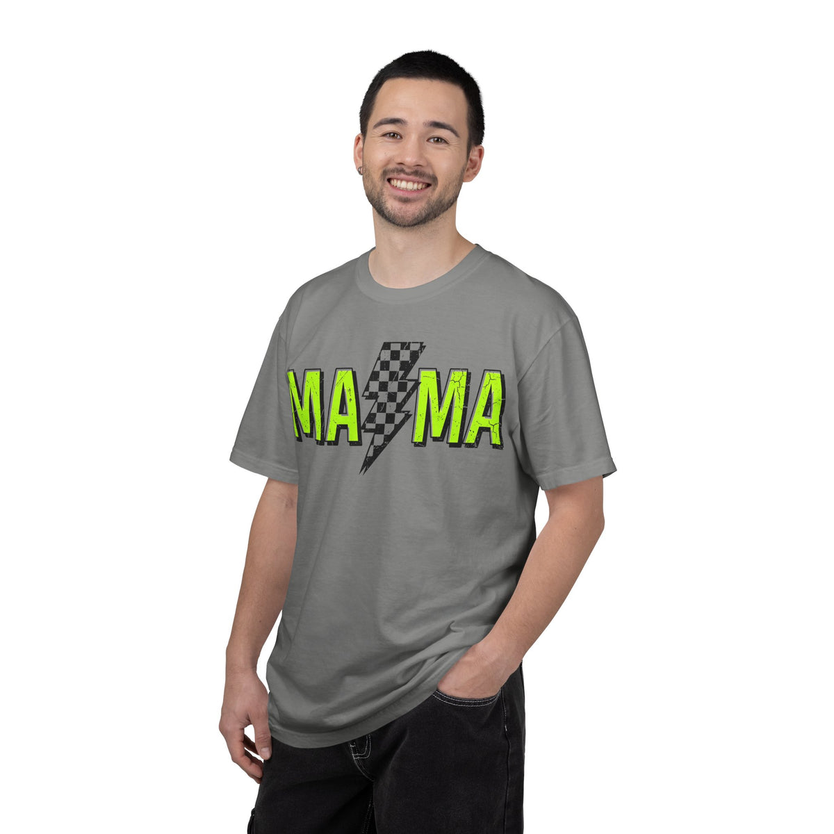 Mama Lightning Bolt Shirt, Neon Green Checkered Bolt Tee, Edgy Mom Shirt, Mama Gift