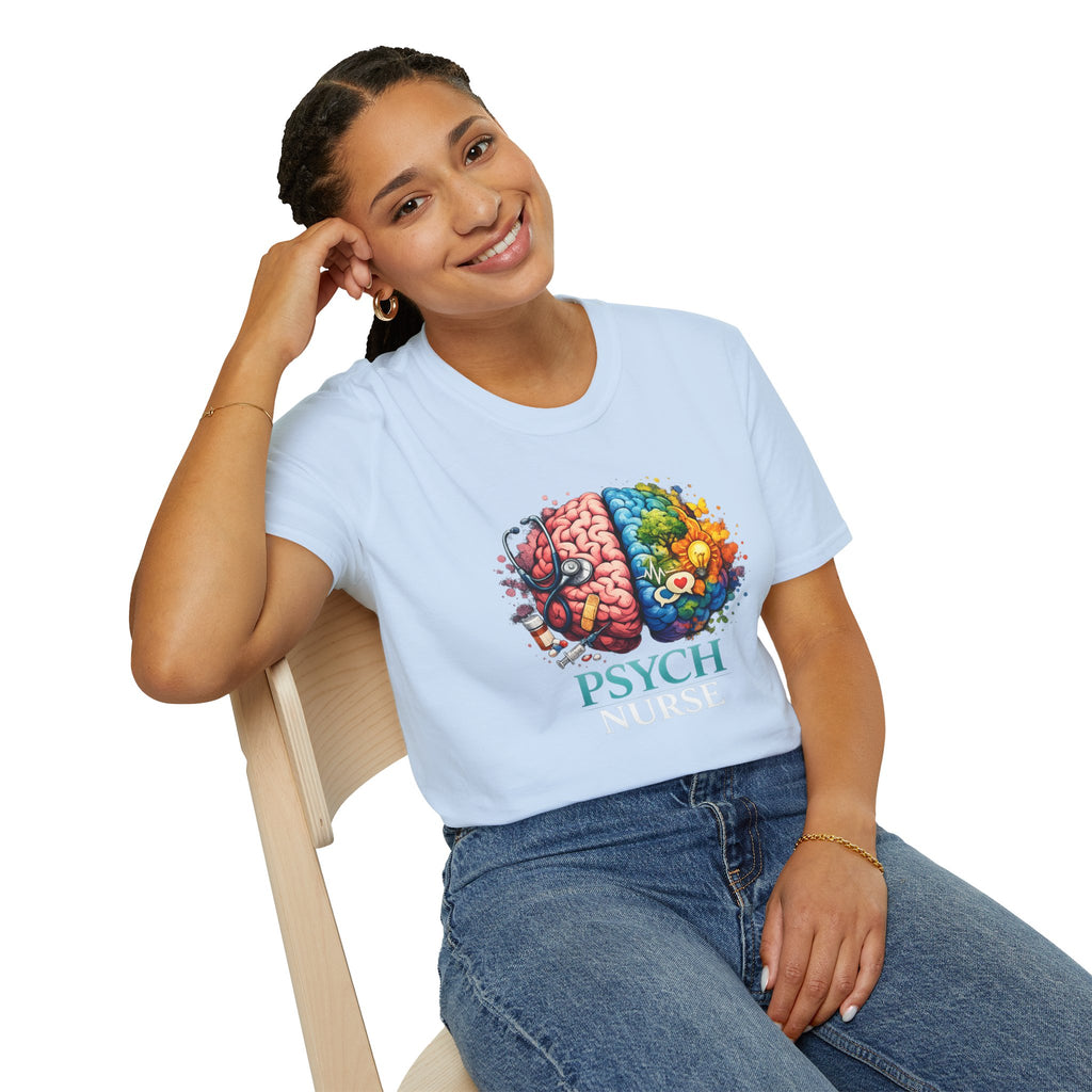 Psych Brain Split Art T-Shirt — Colorful Left & Right Brain Graphic Tee