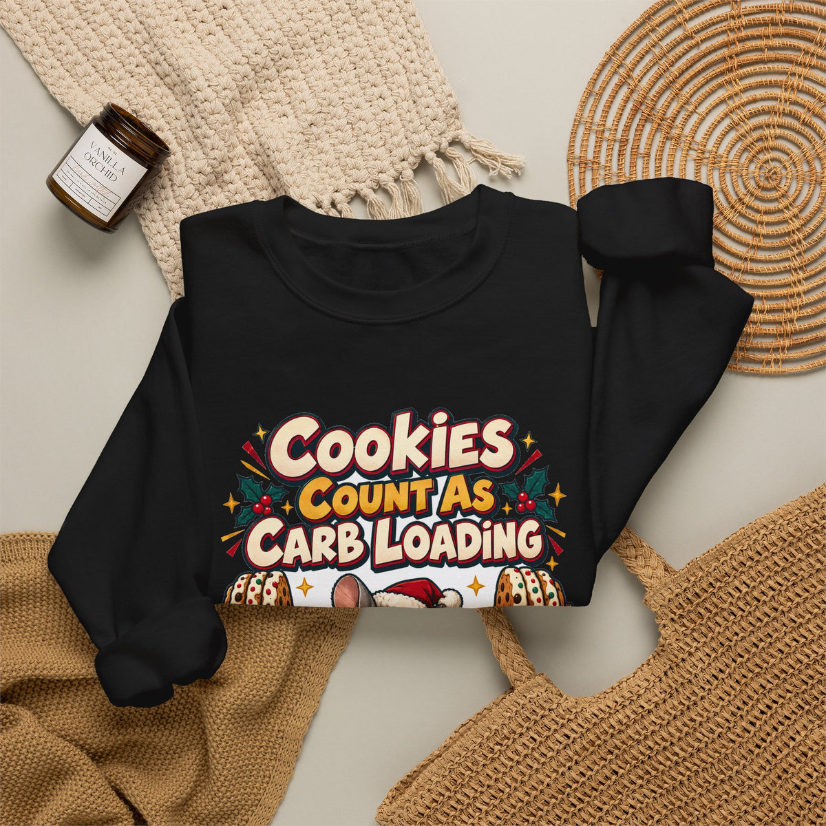 Funny Gym Christmas Sweatshirt Cookies Count As Carb Loading Shirt, Funny Holiday Gift Tee, Christmas Gift Idea