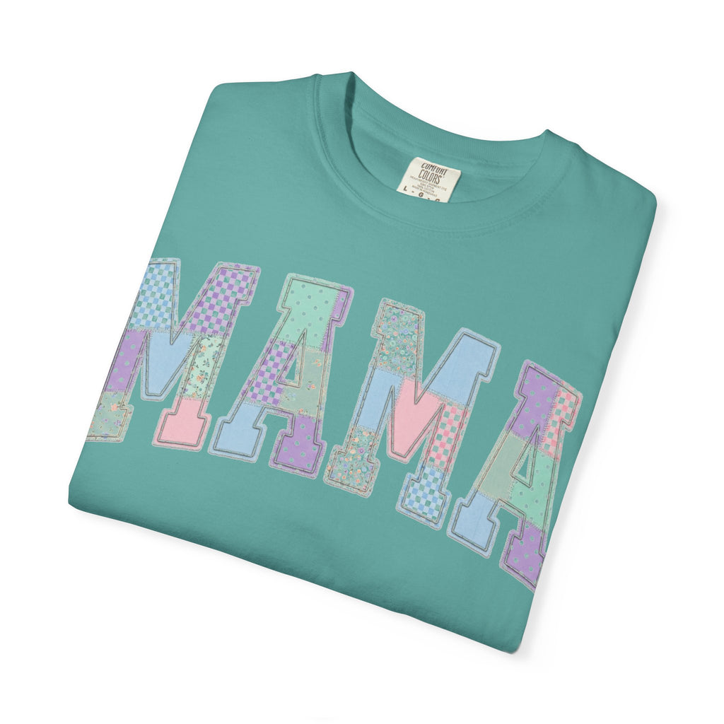 Mama Patchwork Shirt, Pastel Faux Applique Varsity Tee, Shabby Chic Mom Shirt, Mothers Day Gift