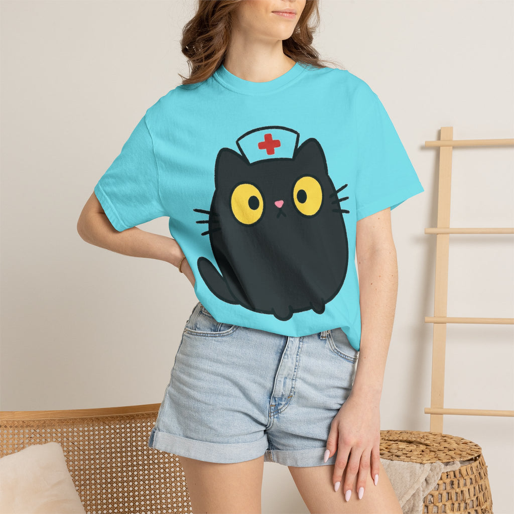 Kawaii Black Cat Nurse Shirt, Cute Cat In Nurse Cap Tee, Funny Nurse Cat Shirt, RN Gift
