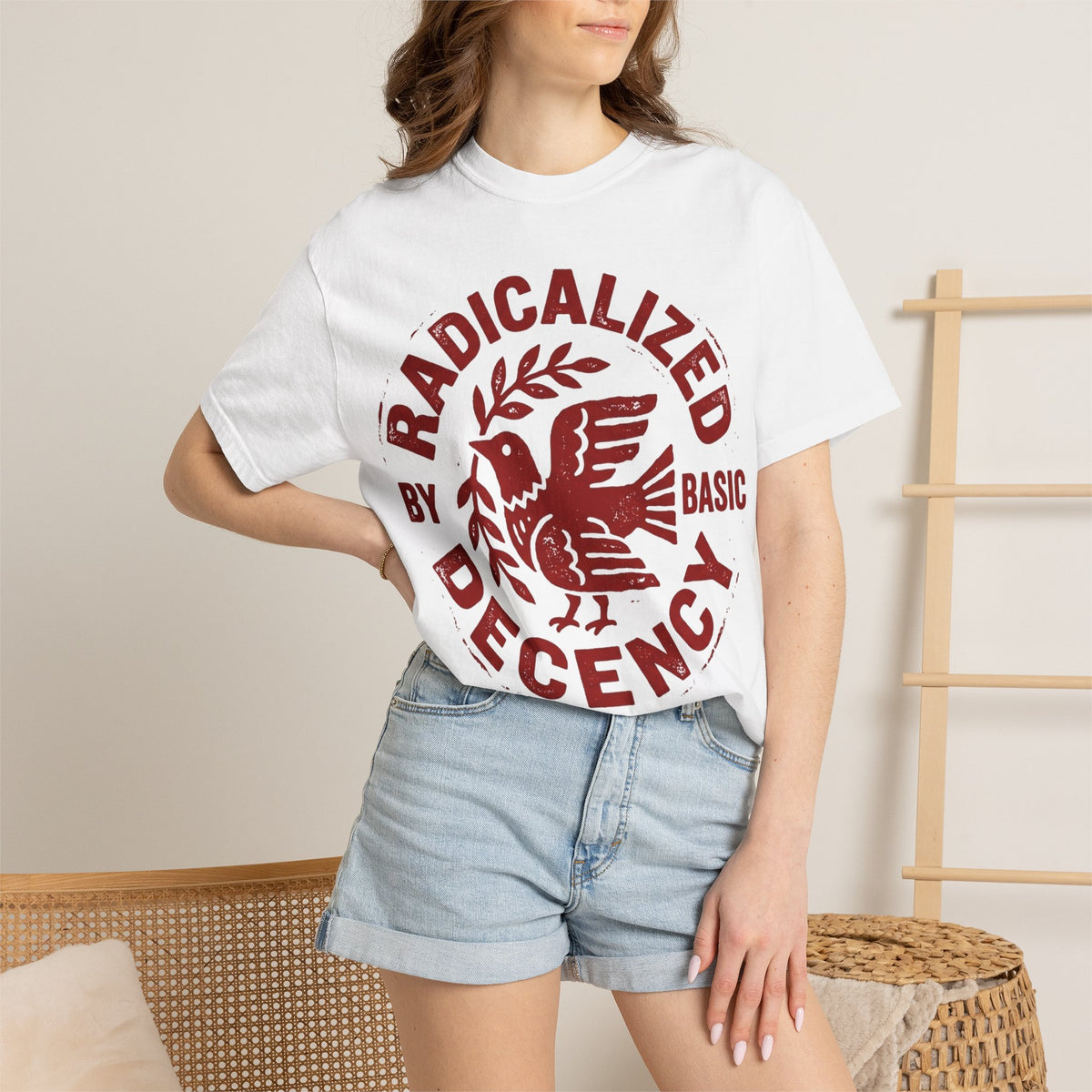 Radicalized By Basic Decency Shirt, Folk Art Dove Stamp Tee, Kindness Activist Shirt, Protest Gift