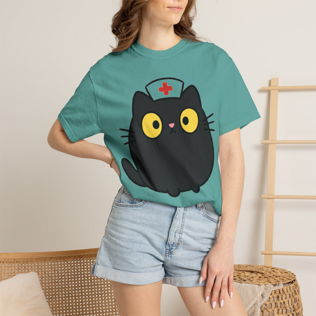 Kawaii Black Cat Nurse Shirt, Cute Cat In Nurse Cap Tee, Funny Nurse Cat Shirt, RN Gift