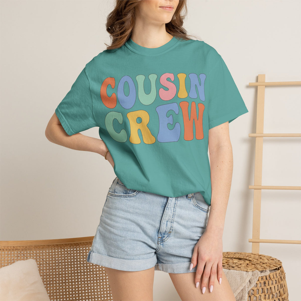 Cousin Crew Wide Groovy Shirt, Pastel Retro Letter Tee, Family Reunion Matching Shirt, Cousin Gift