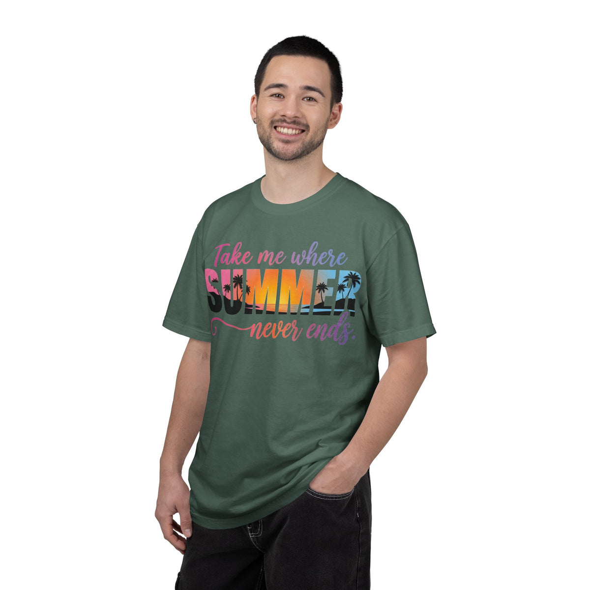 Take Me Where Summer Never Ends Bright Shirt, Tropical Sunset Type Tee, Vacation Shirt, Beach Gift