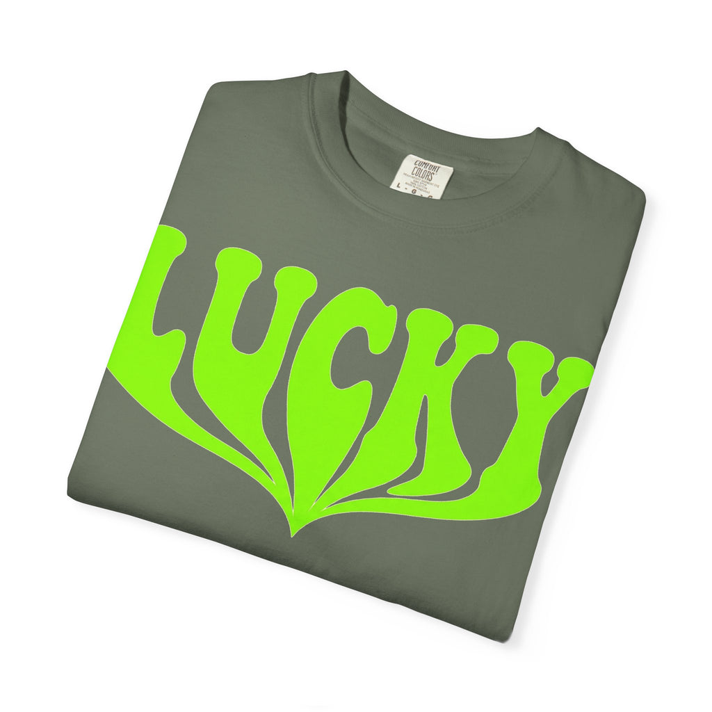 Lucky Drippy Type Shirt, Neon Green Psychedelic Tee, Retro St Patricks Day Shirt, Rave Gift