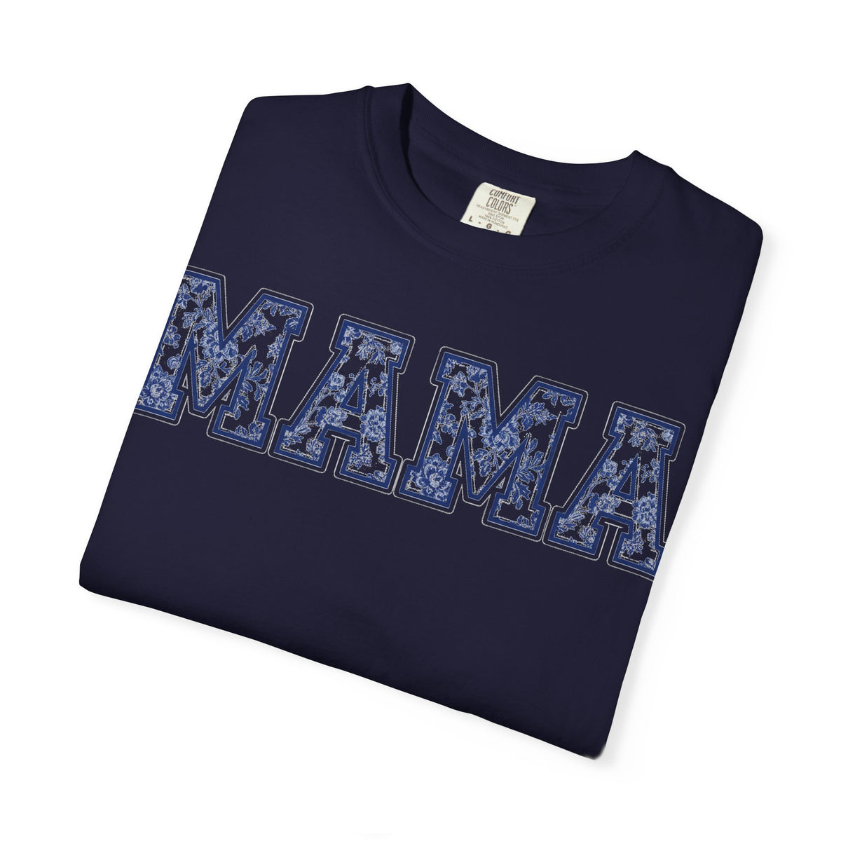 Mama Delft Blue Floral Shirt, Toile Varsity Applique Tee, Grandmillennial Mom Shirt, Mothers Day Gift