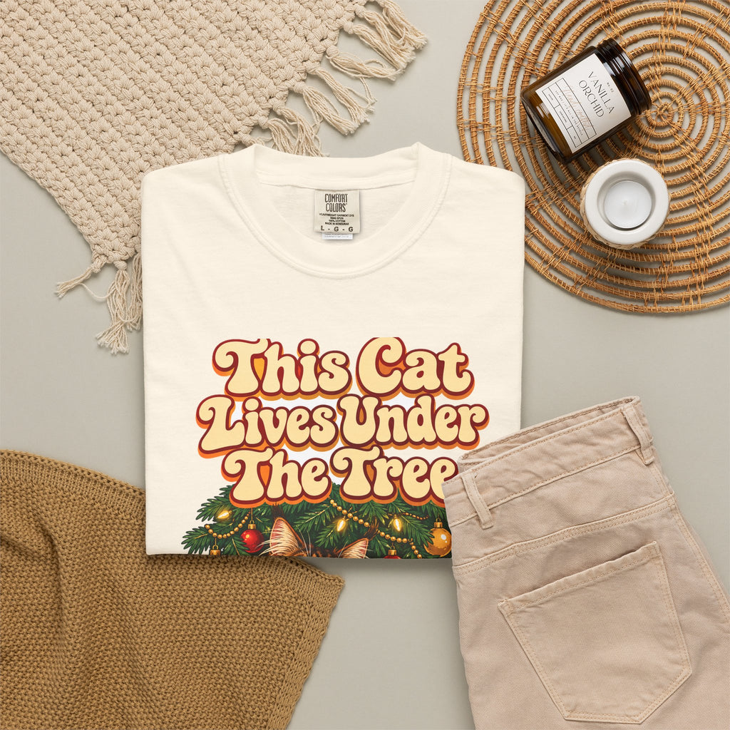 Funny Christmas Cat Shirt This Cat Lives Under The Tree Shirt, Funny Holiday Gift Shirt, Christmas Gift Idea