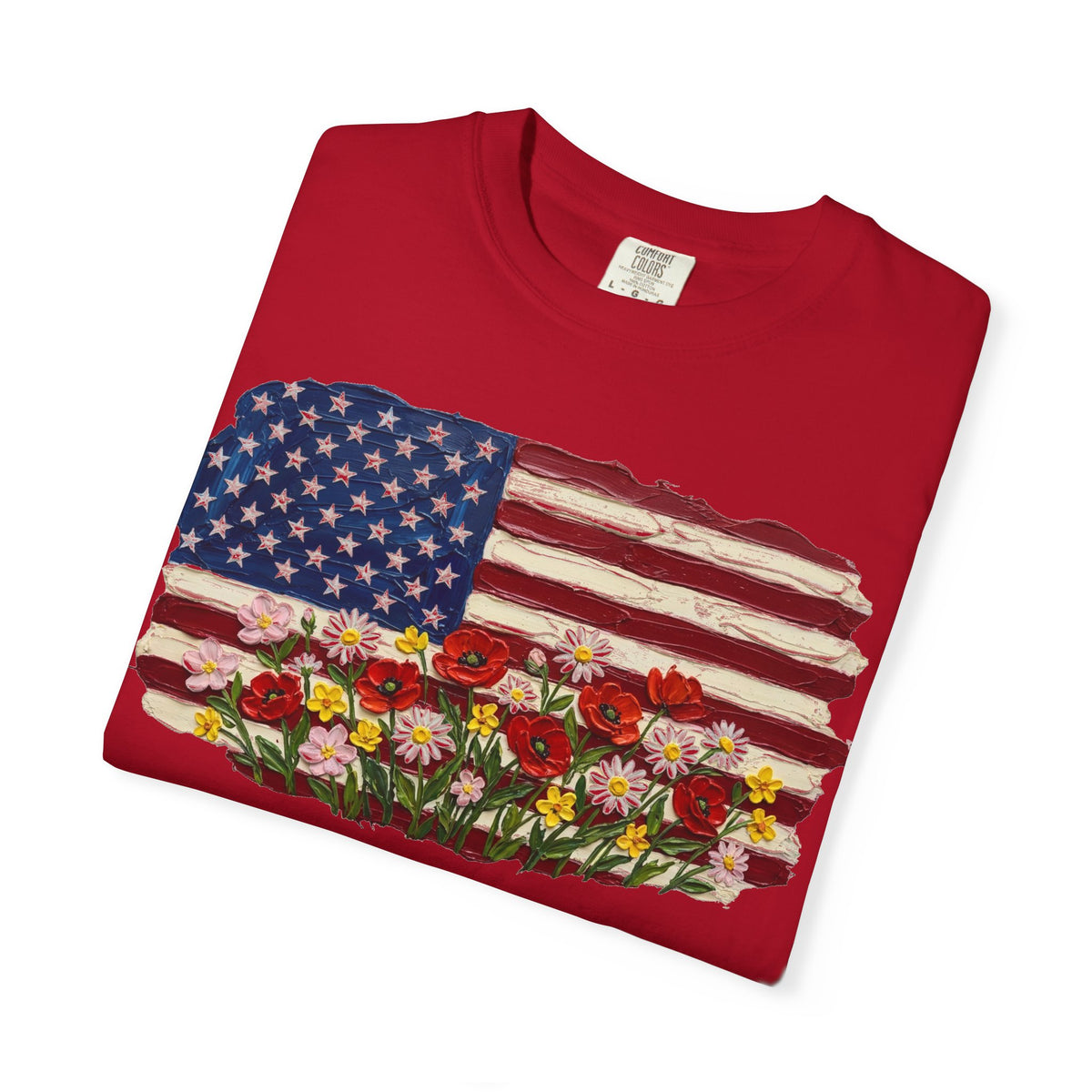 Impasto American Flag Wildflowers Shirt, Painted Flag Floral Tee, Patriotic Garden Shirt, Fourth Of July Gift