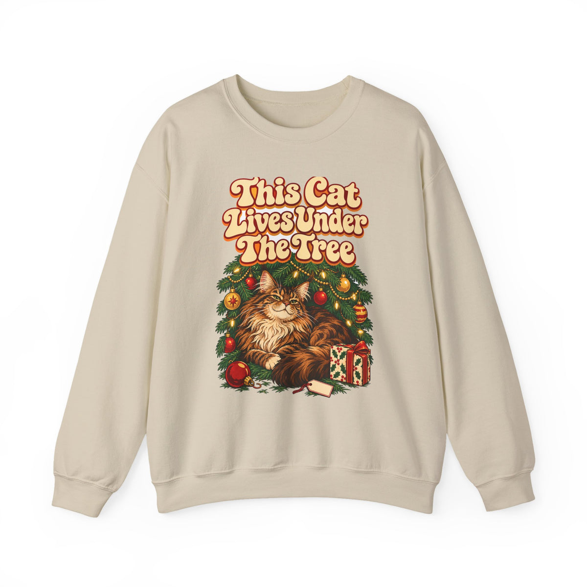 Funny Christmas Cat Sweatshirt This Cat Lives Under The Tree Shirt, Funny Holiday Gift Tee, Christmas Gift Idea