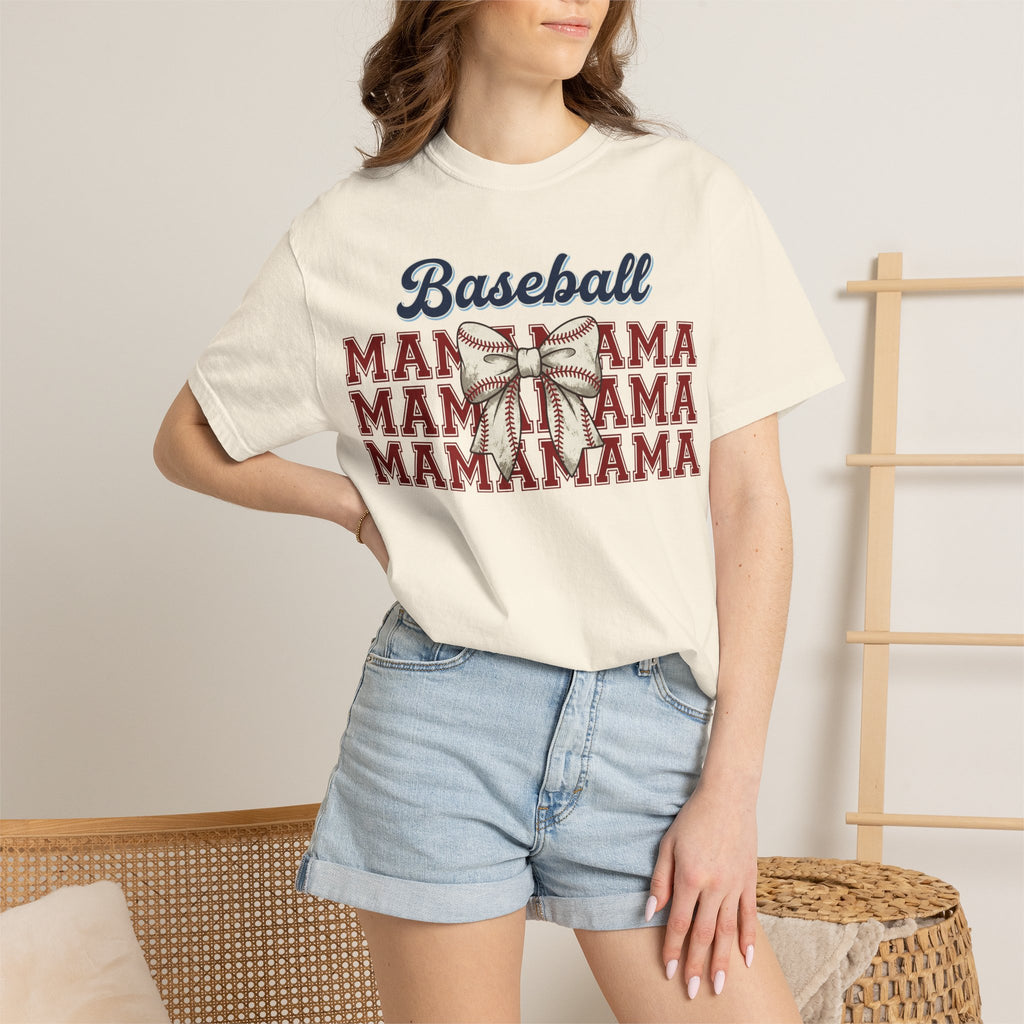 Baseball Mama Shirt, Stacked Varsity Mama Tee, Baseball Bow Mom Shirt, Game Day Baseball Mom Gift