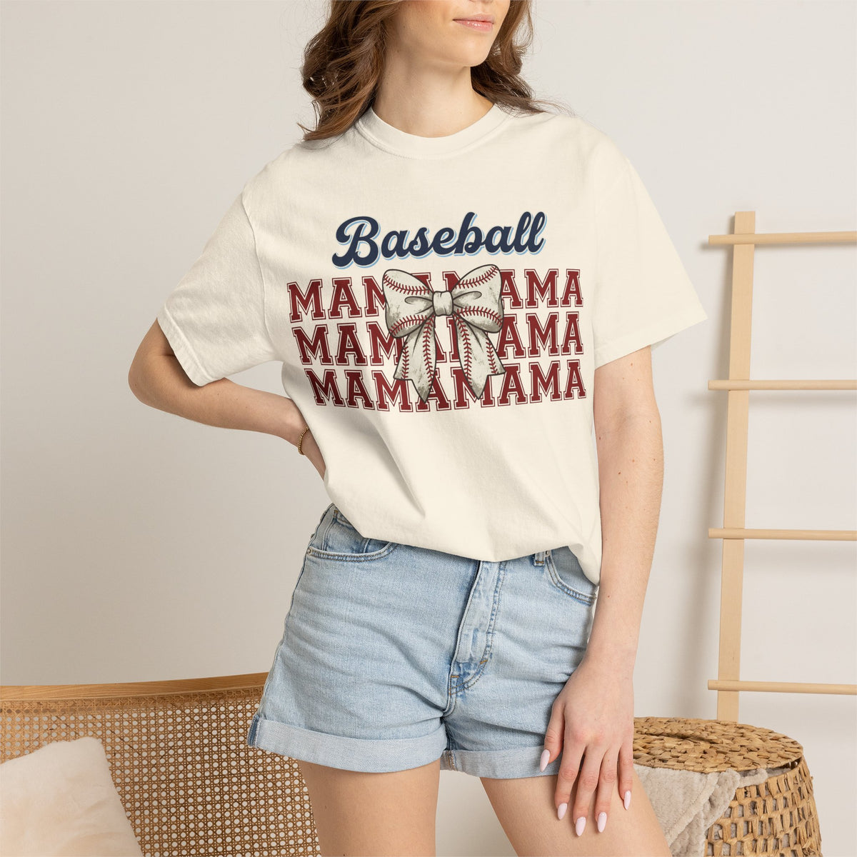 Baseball Mama Shirt, Stacked Varsity Mama Tee, Baseball Bow Mom Shirt, Game Day Baseball Mom Gift