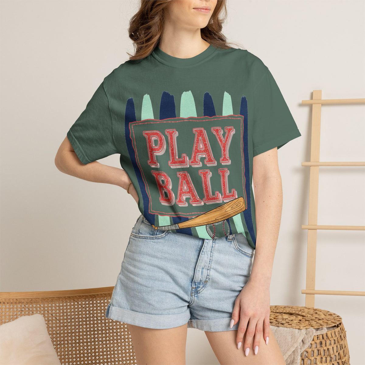 Play Ball Tall Stripe Shirt, Painted Baseball Panel Tee, Game Day Baseball Shirt, Sports Mom Gift