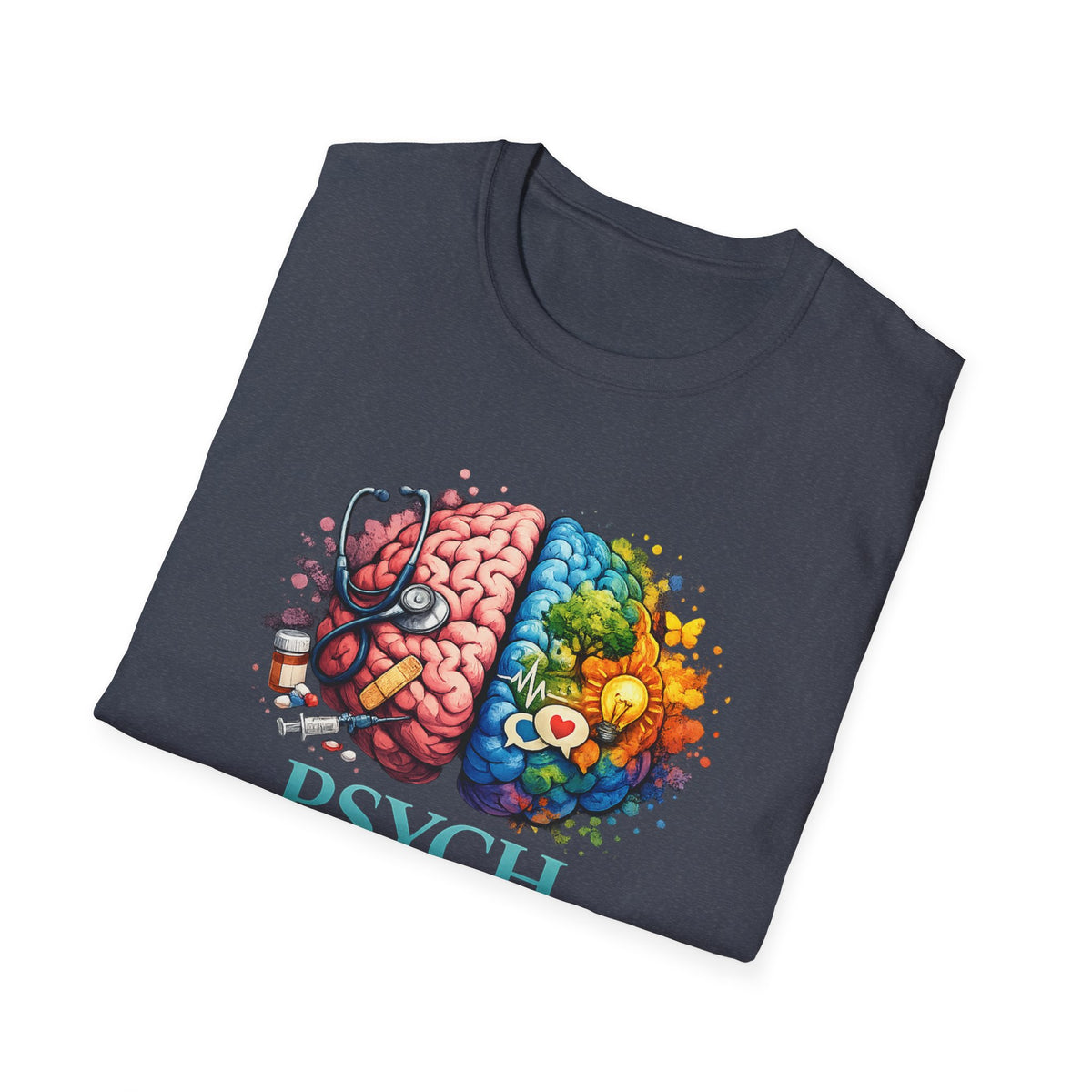 Psych Brain Split Art T-Shirt — Colorful Left & Right Brain Graphic Tee