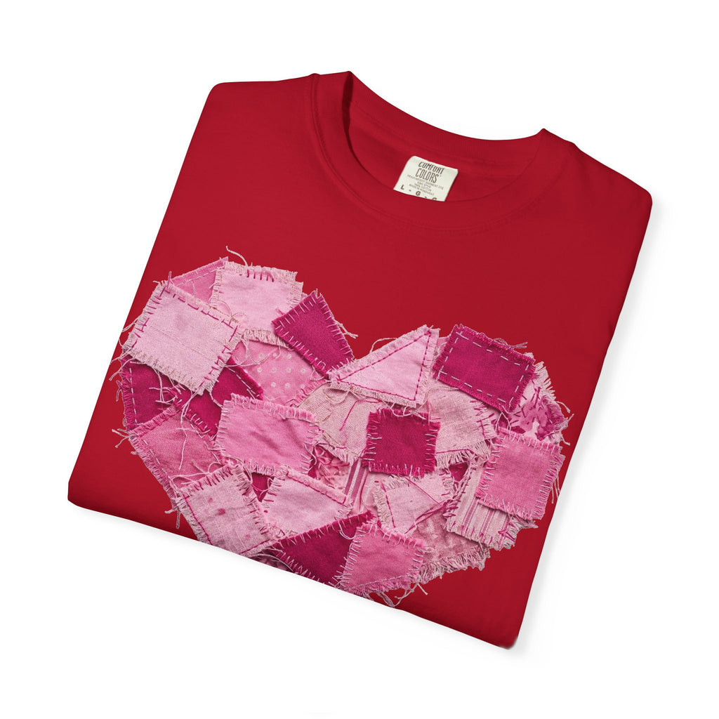 Scrappy Patchwork Heart Shirt, Frayed Quilt Valentine Tee, Cottagecore Heart Shirt, Quilter Gift