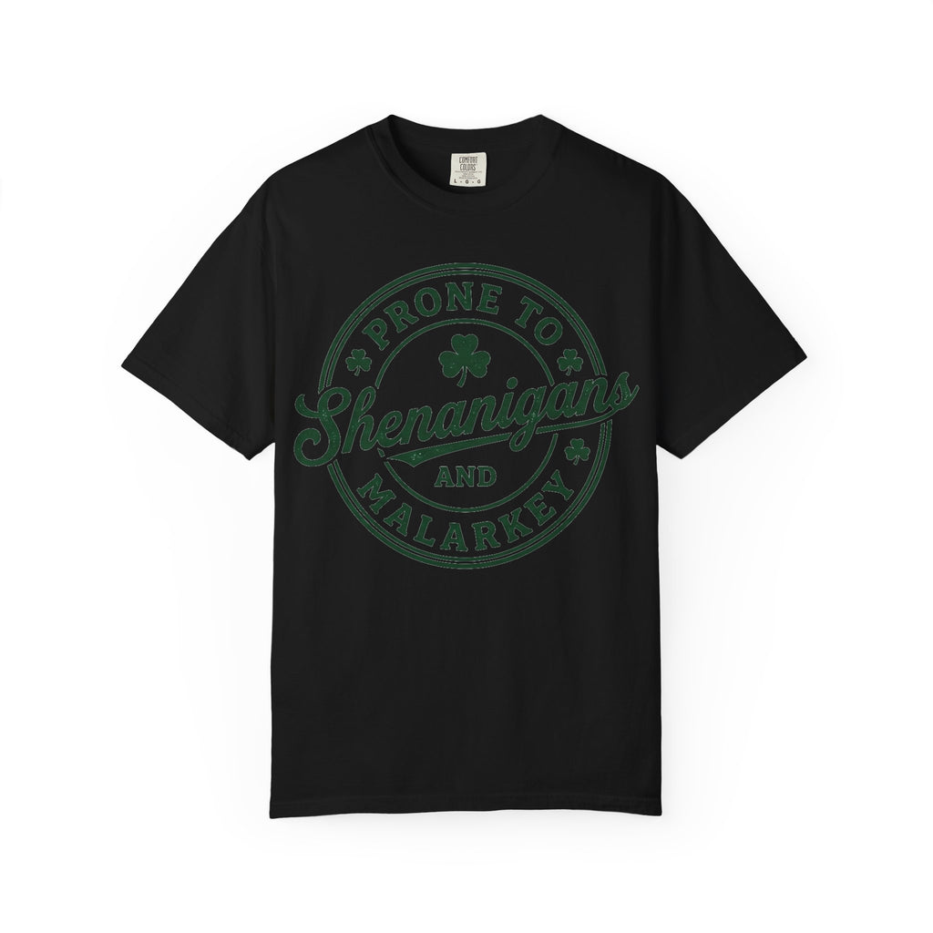 Prone To Shenanigans And Malarkey Shirt, St Patricks Day Badge Tee, Funny Irish Shirt, Paddys Day Gift