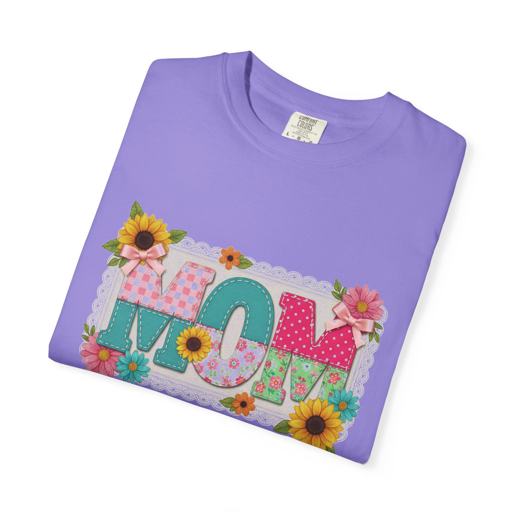 Mom Sunflower Applique Shirt, Faux Stitch Floral MOM Tee, Mothers Day Shirt, Mom Gift