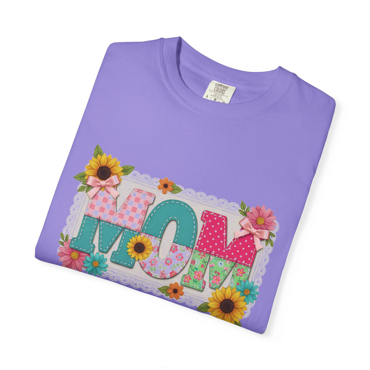 Mom Sunflower Applique Shirt, Faux Stitch Floral MOM Tee, Mothers Day Shirt, Mom Gift