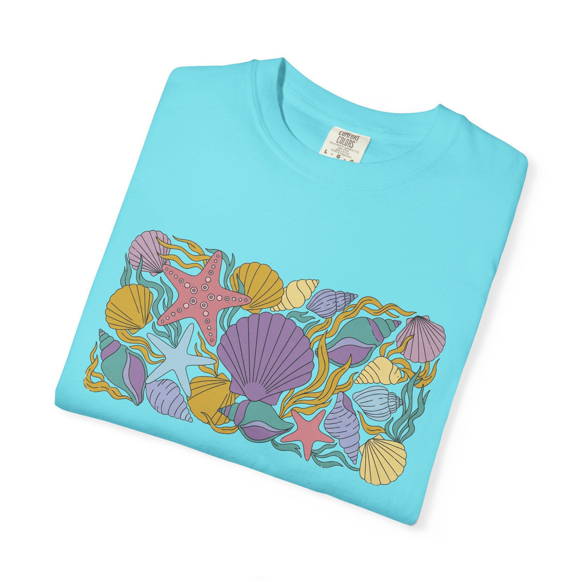 Seashell Starfish Shirt, Pastel Beach Shell Collage Tee, Coastal Summer Shirt, Beach Lover Gift