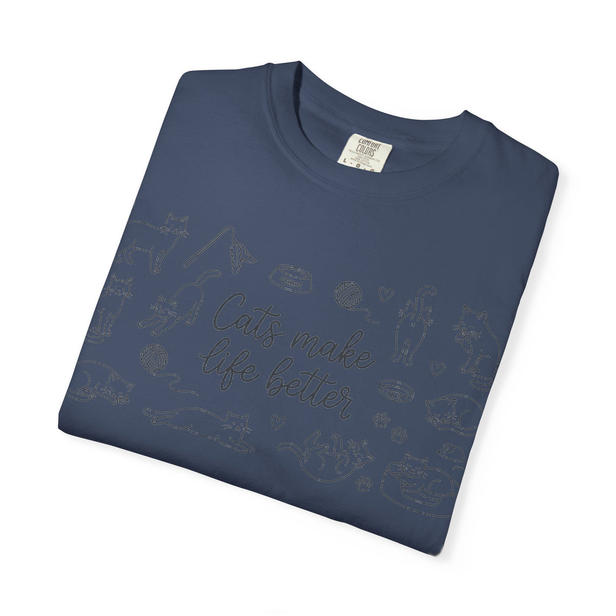 Cats Make Life Better Wide Shirt, Scattered Cat Doodle Tee, Minimal Cat Lover Shirt, Cat Owner Gift