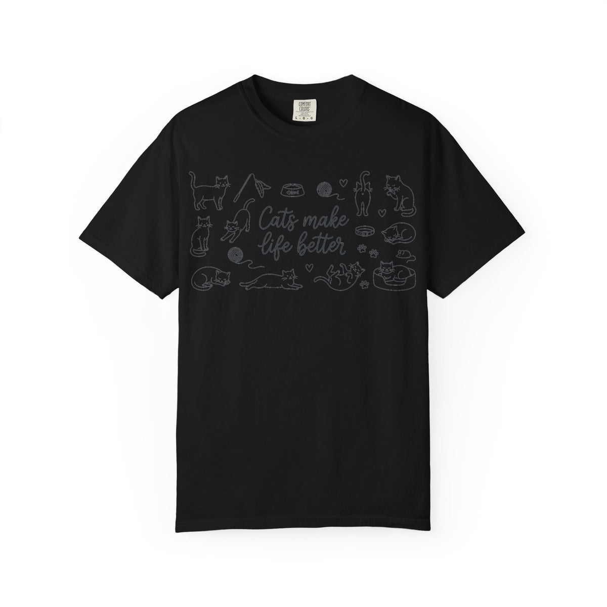 Cats Make Life Better Wide Shirt, Scattered Cat Doodle Tee, Minimal Cat Lover Shirt, Cat Owner Gift