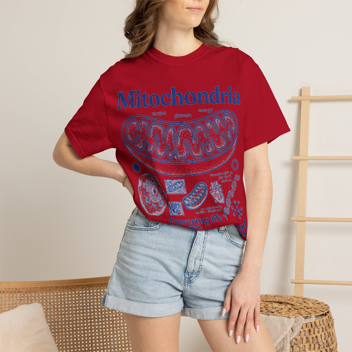 Mitochondria Powering Life Since Forever Tall Shirt, Retro Biology Poster Tee, Science Teacher Shirt, Nerd Gift