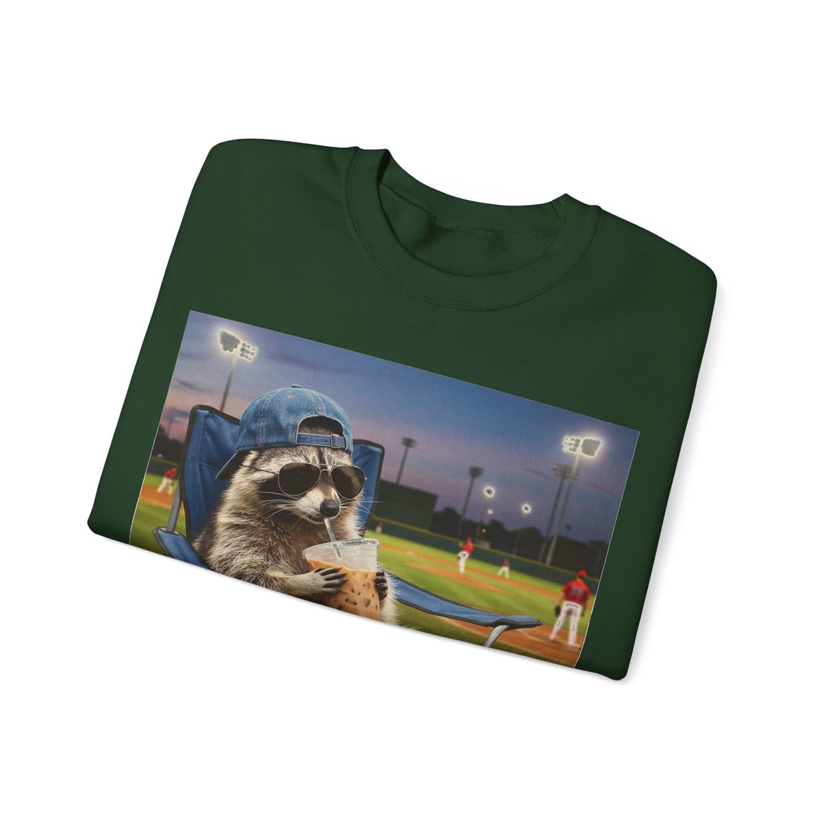 I Live Here Now Raccoon Baseball Sweatshirt, Funny Baseball Mom Sweatshirt, Raccoon Camp Chair Stadium Sweatshirt, Travel Ball Parent Gift,