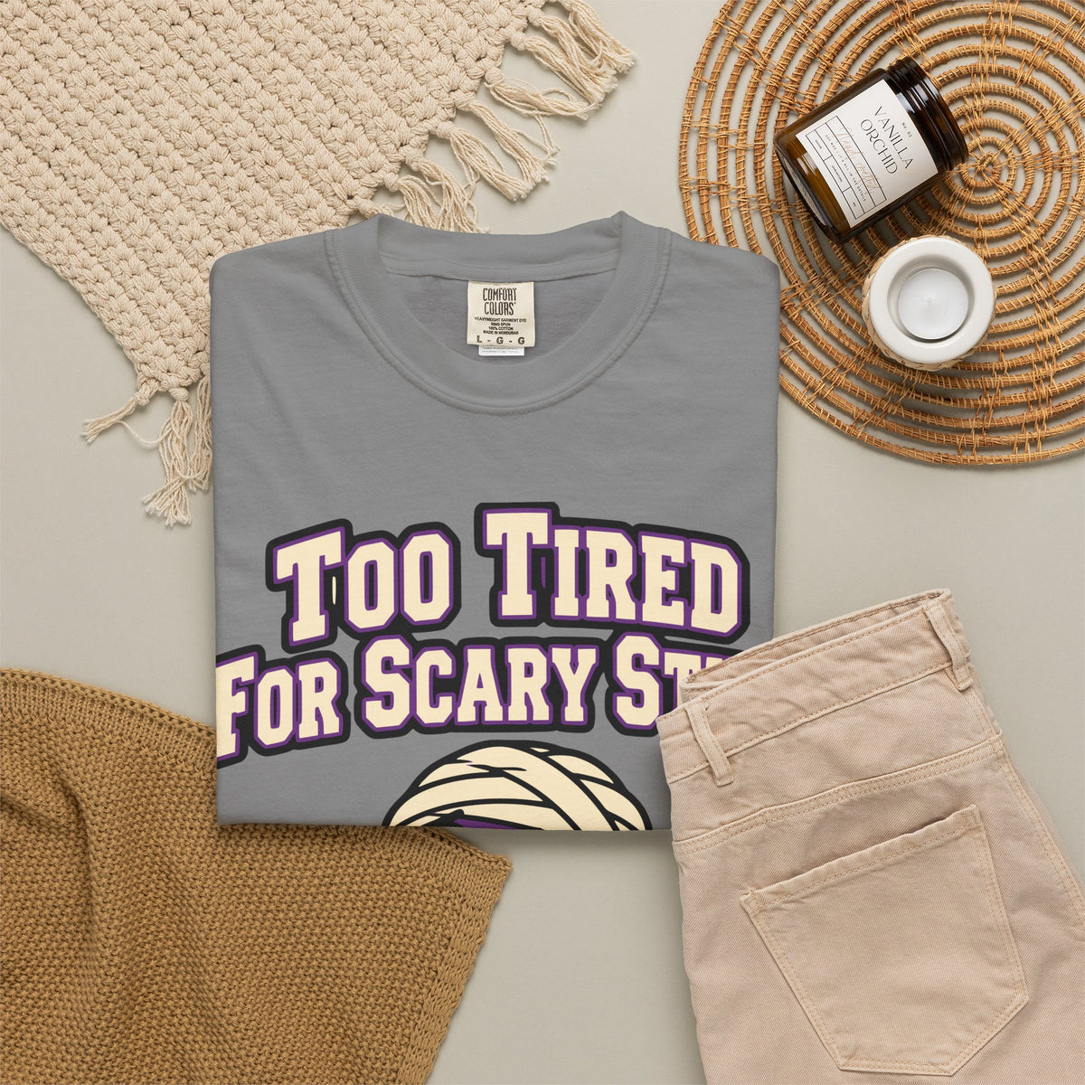Too Tired For Scary Stuff Halloween Shirt, Funny Mummy Tee, Retro Spooky Humor