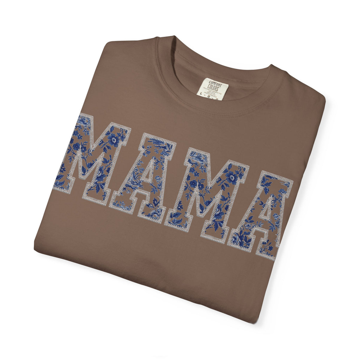 Mama Blue Toile Shirt, Delft Floral Applique Varsity Tee, Chinoiserie Mom Shirt, Mothers Day Gift