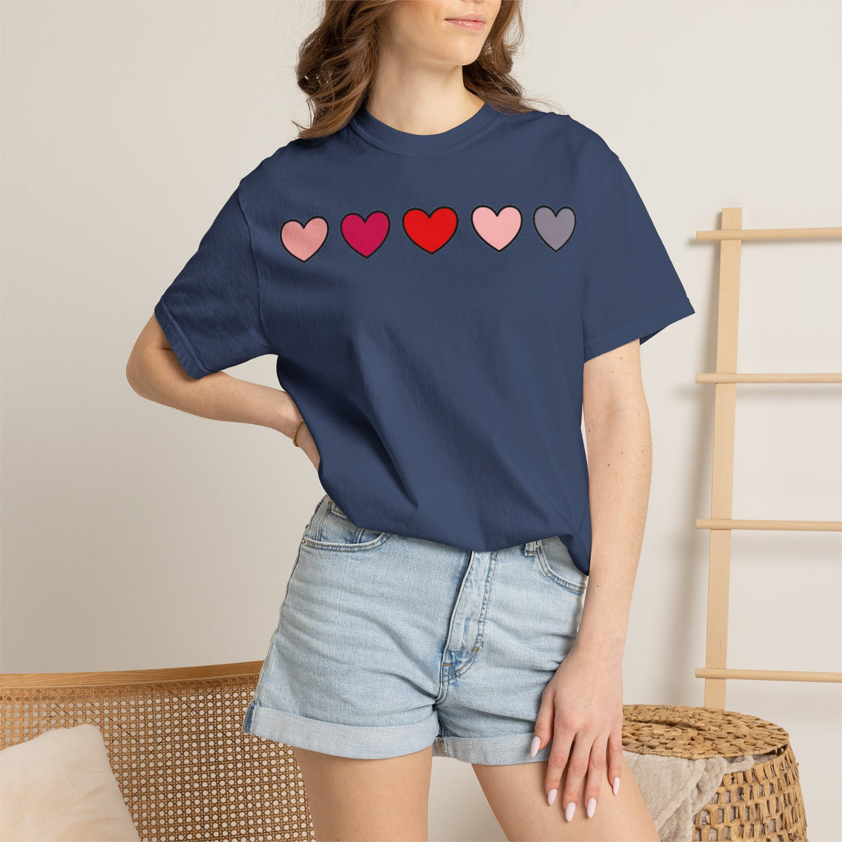Row Of Hearts Shirt, Minimal Pink Heart Line Tee, Simple Valentine Shirt, Galentines Gift