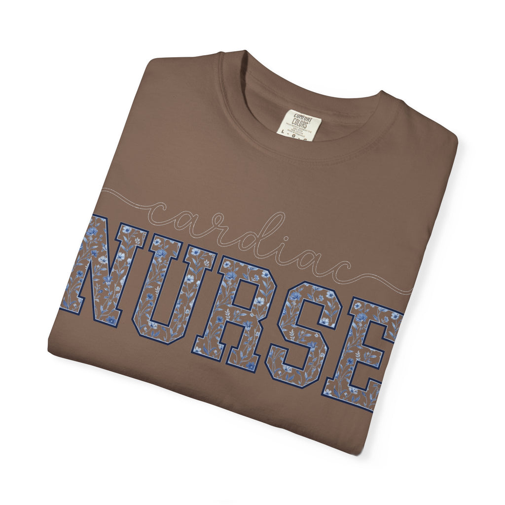 Cardiac Nurse Shirt, Blue Floral Varsity Nurse Tee, Cardiology RN Shirt, Cardiac Nurse Gift