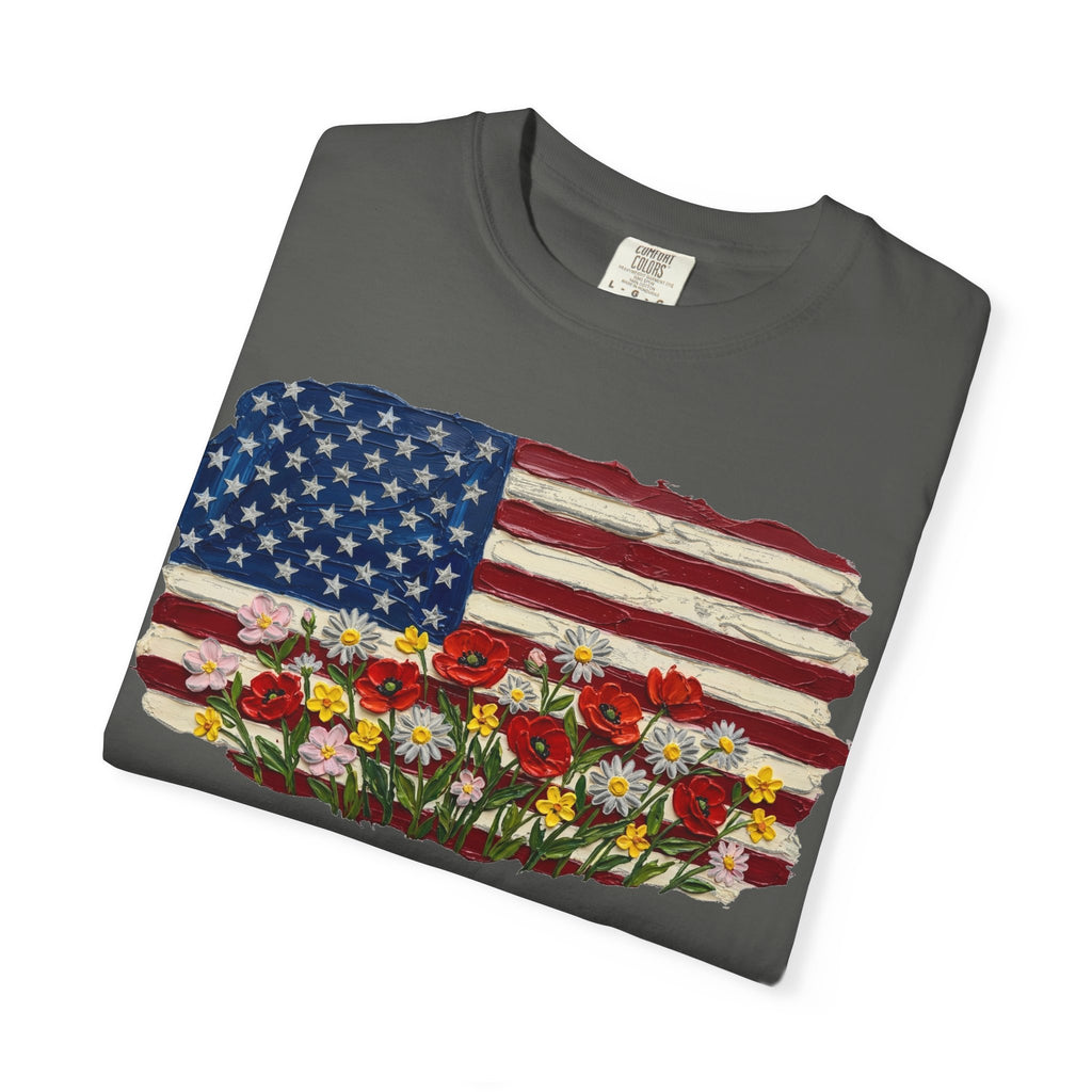 Impasto American Flag Wildflowers Shirt, Painted Flag Floral Tee, Patriotic Garden Shirt, Fourth Of July Gift