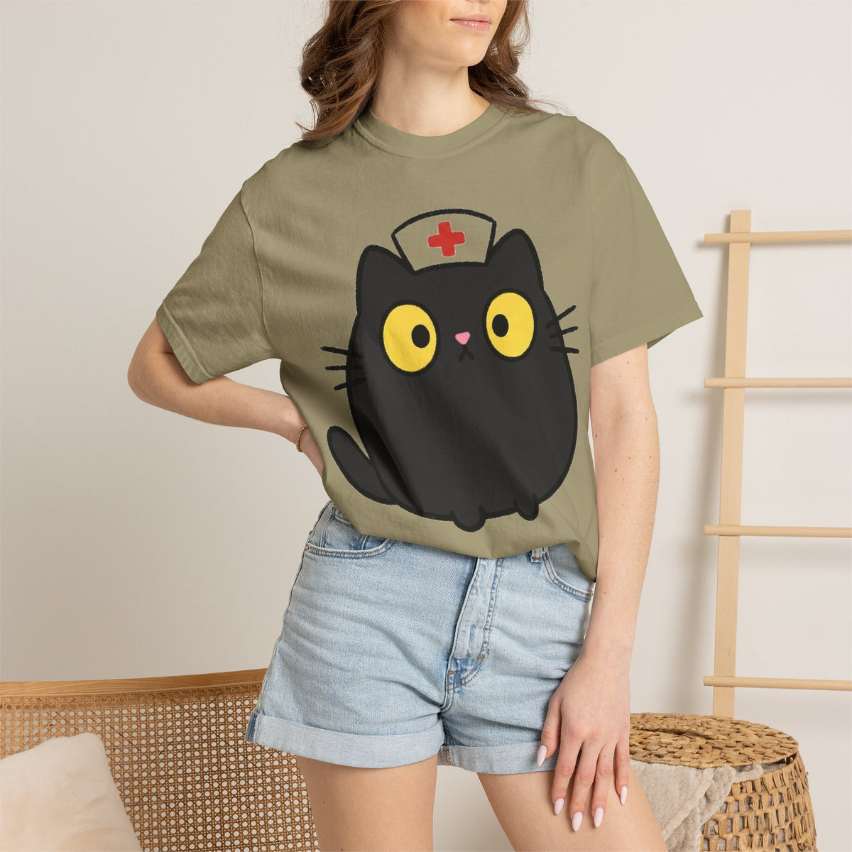 Kawaii Black Cat Nurse Shirt, Cute Cat In Nurse Cap Tee, Funny Nurse Cat Shirt, RN Gift