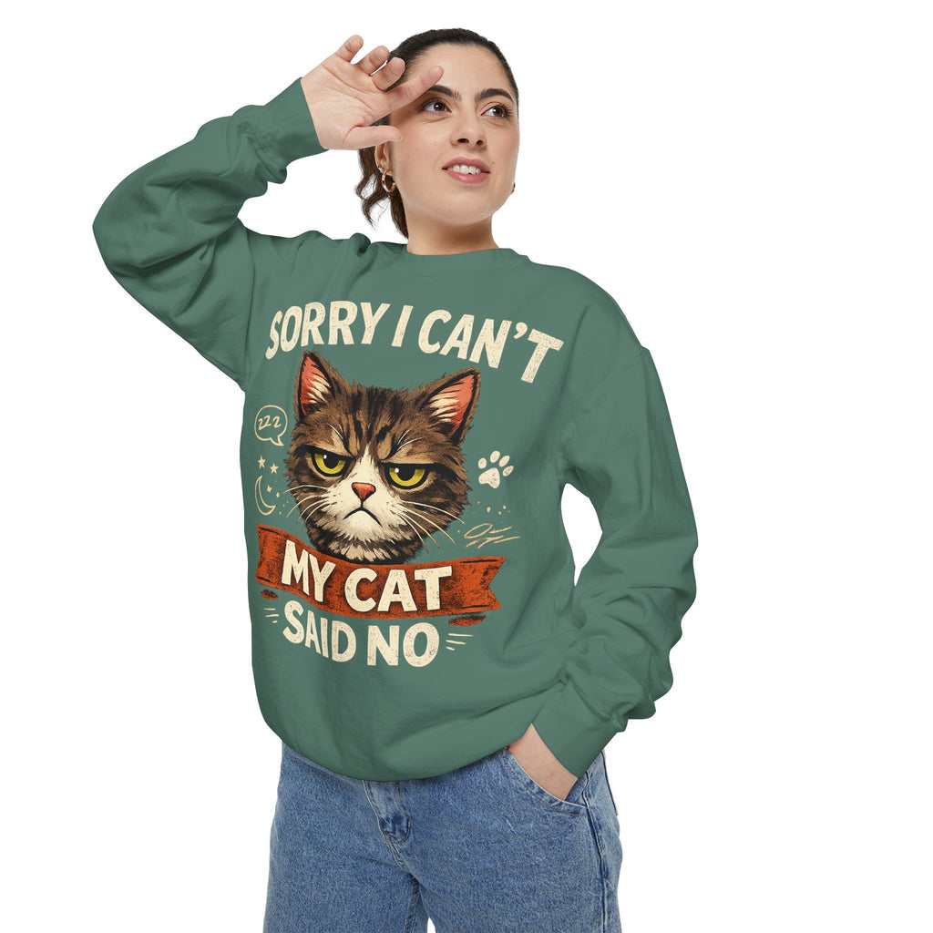 Sorry I Can't My Cat Said No Sweatshirt — Funny Cat Lover Pullover