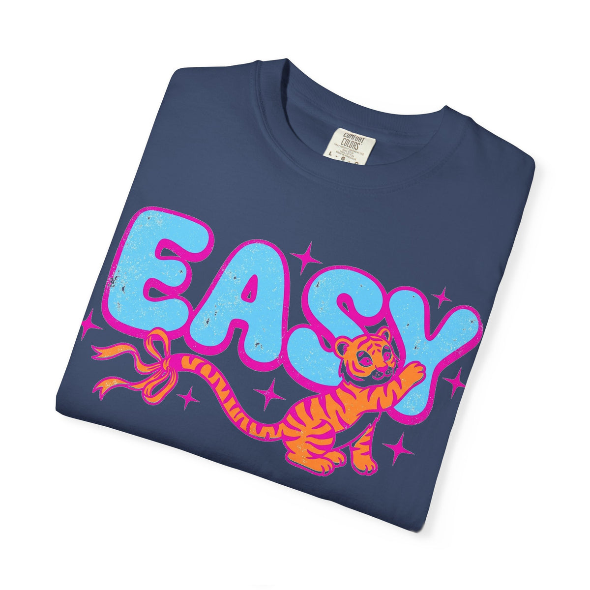 Easy Tiger Bow Shirt, Y2K Cub Bubble Type Tee, Retro Pink Blue Tiger Shirt, Trendy Gift