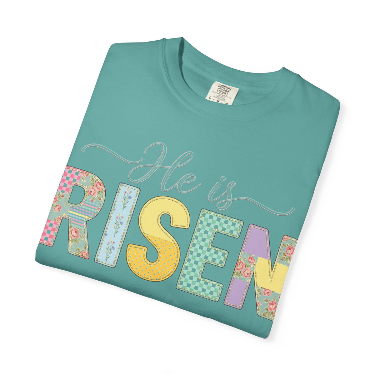 He Is Risen Floral Applique Shirt, Rose Gingham Easter Tee, Christian Patchwork Shirt, Easter Gift