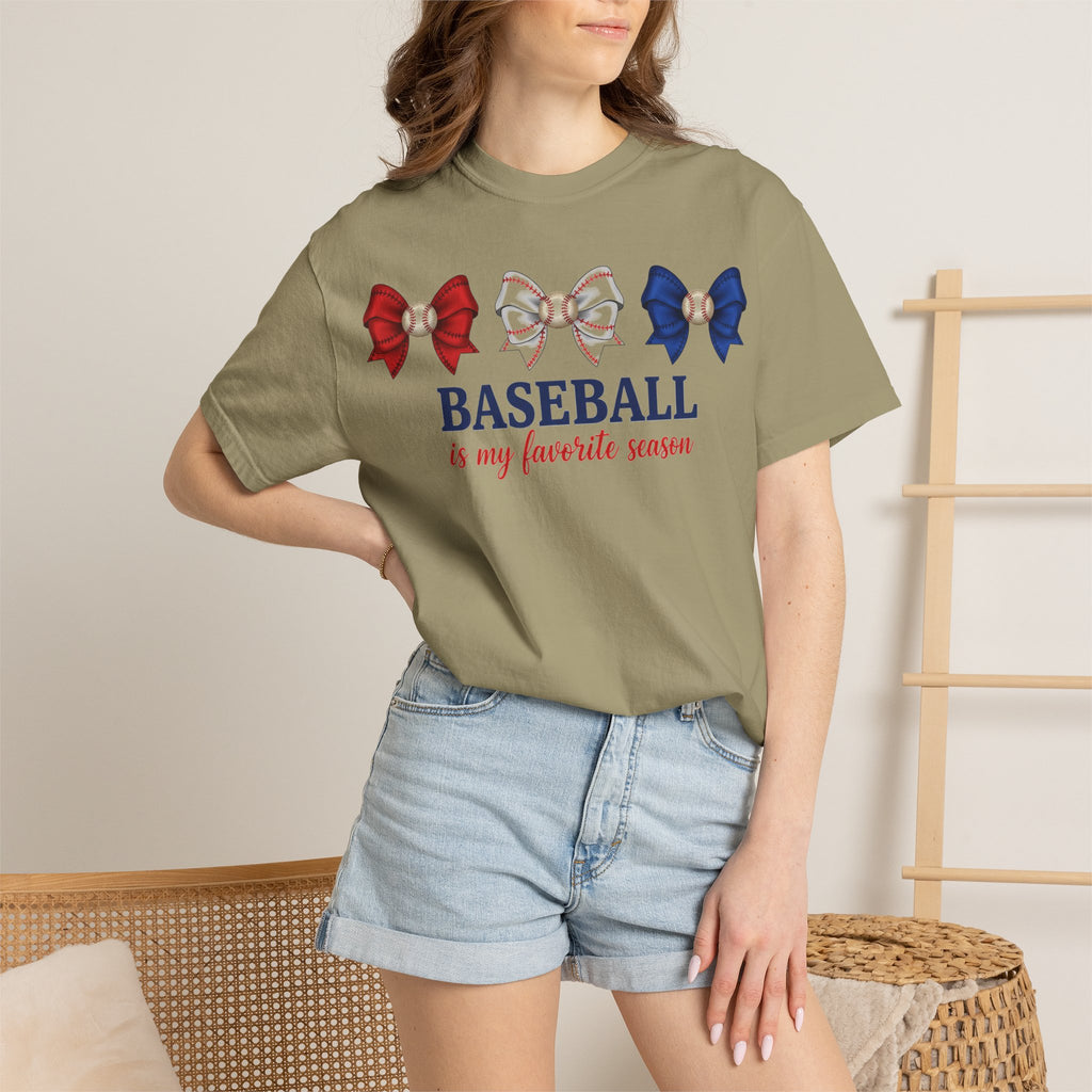 Baseball Is My Favorite Season Shirt, Red White Blue Bows Tee, Baseball Mama Shirt, Opening Day Gift