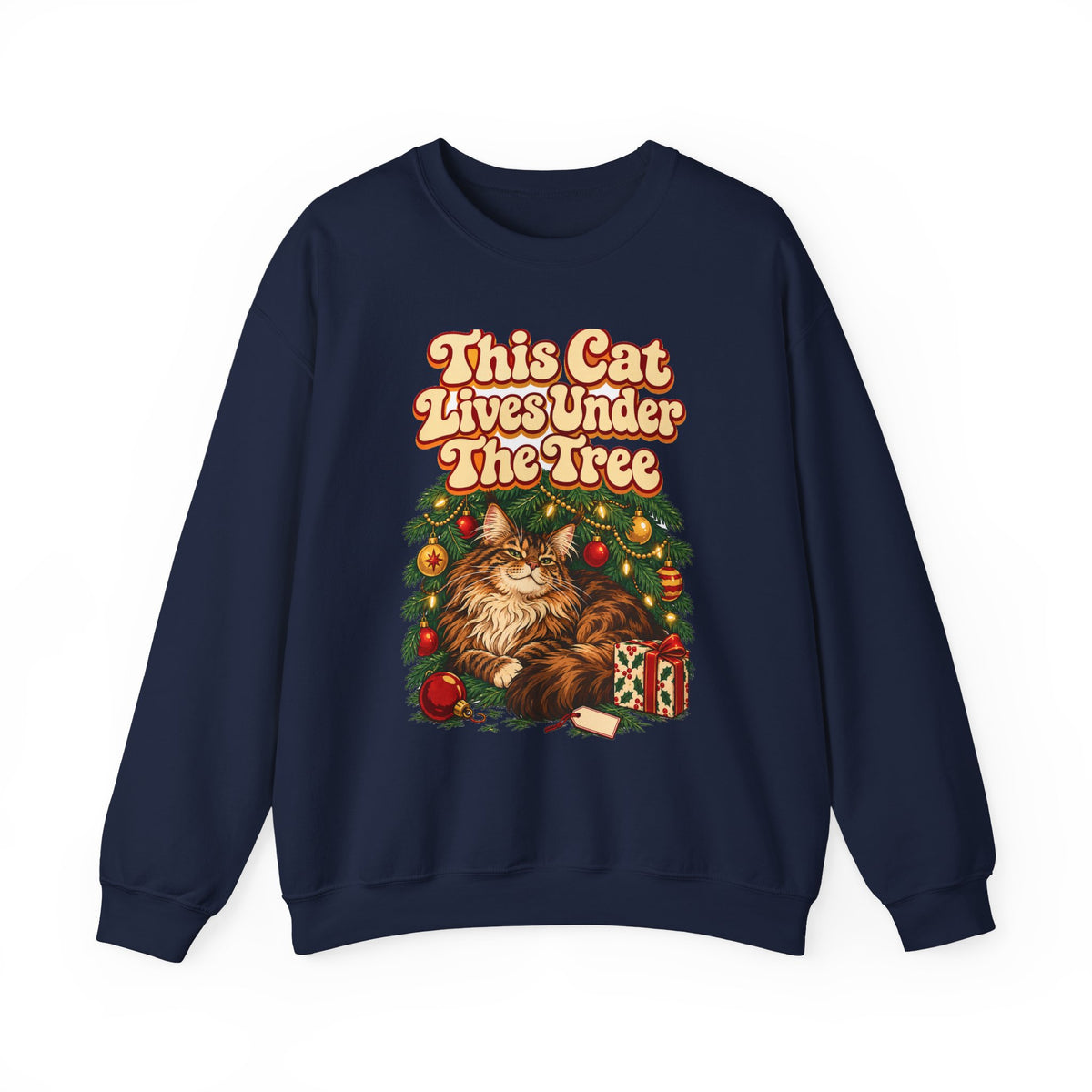 Funny Christmas Cat Sweatshirt This Cat Lives Under The Tree Shirt, Funny Holiday Gift Tee, Christmas Gift Idea