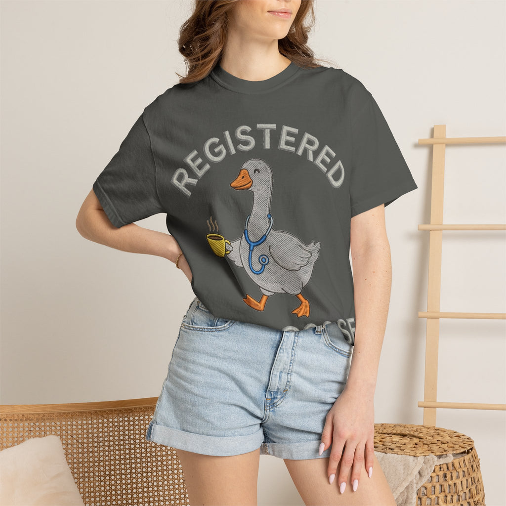 Registered Silly Goose Straight Text Shirt, Embroidered Look Nurse Goose Tee, Funny RN Shirt, Nurse Gift