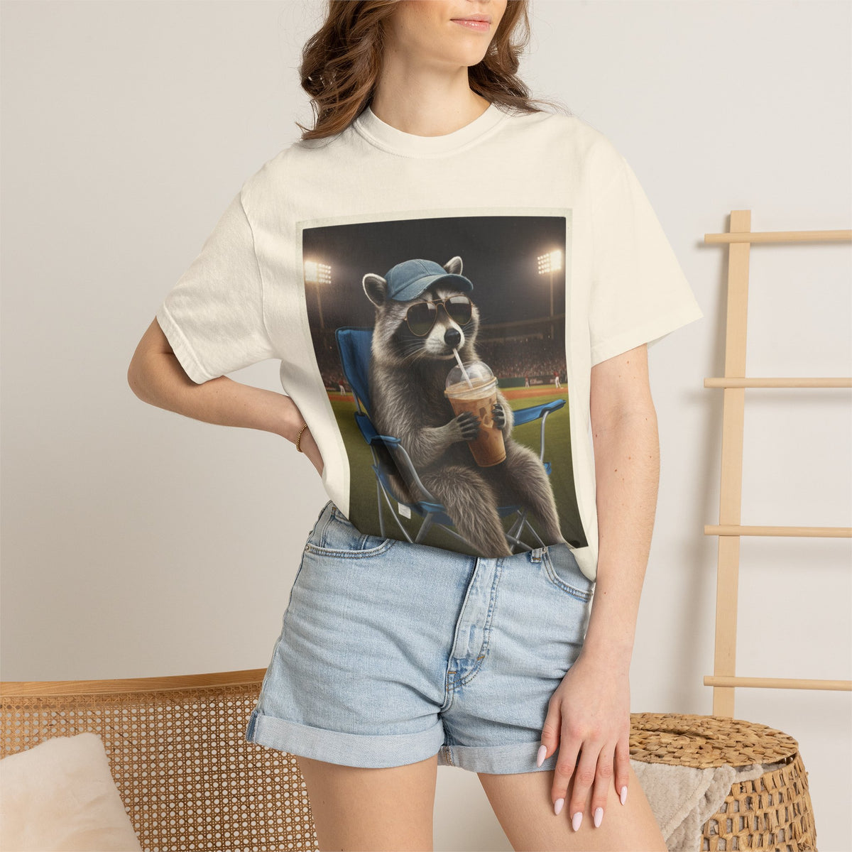 Baseball Raccoon Shirt, I Live Here Now Tee, Funny Ballpark Iced Coffee Shirt, Baseball Mom Gift