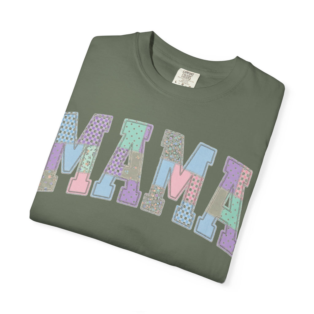 Mama Patchwork Shirt, Pastel Faux Applique Varsity Tee, Shabby Chic Mom Shirt, Mothers Day Gift