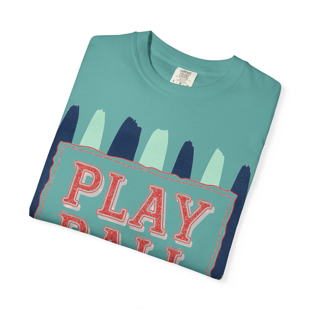 Play Ball Tall Stripe Shirt, Painted Baseball Panel Tee, Game Day Baseball Shirt, Sports Mom Gift