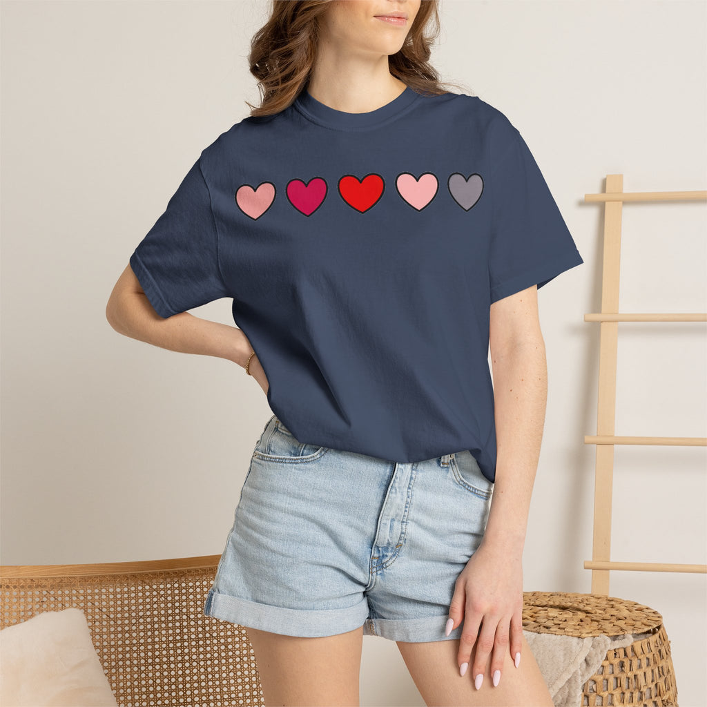 Row Of Hearts Shirt, Minimal Pink Heart Line Tee, Simple Valentine Shirt, Galentines Gift