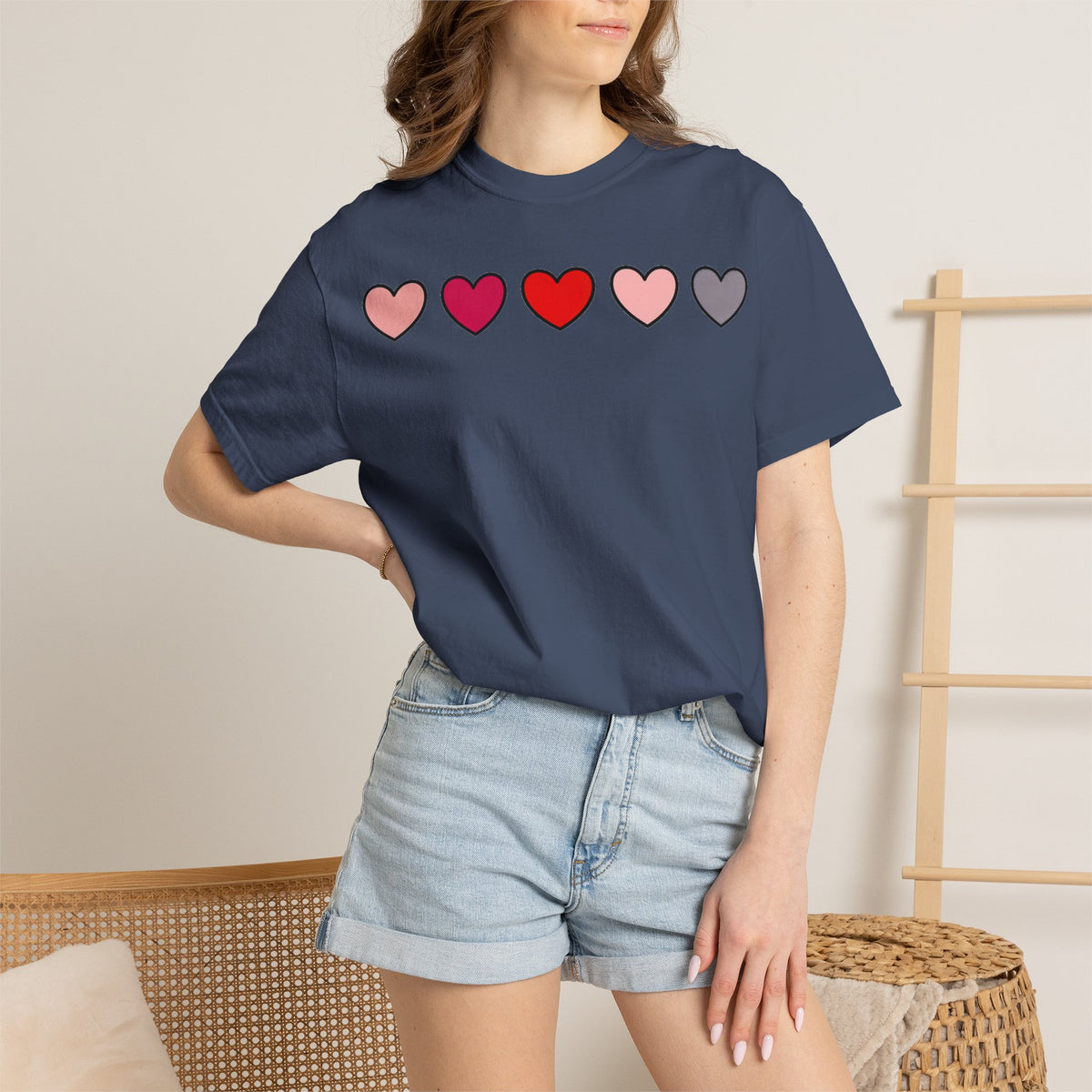 Row Of Hearts Shirt, Minimal Pink Heart Line Tee, Simple Valentine Shirt, Galentines Gift