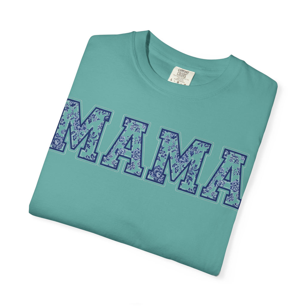 Mama Delft Blue Floral Shirt, Toile Varsity Applique Tee, Grandmillennial Mom Shirt, Mothers Day Gift