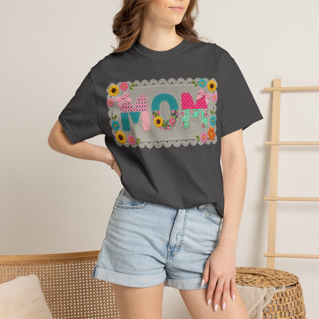 Mom Patchwork Applique Shirt, Faux Embroidery Floral MOM Tee, Mothers Day Shirt, Gift For Mom