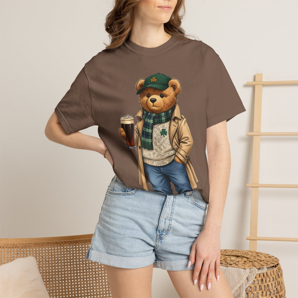 Irish Teddy Bear Trench Coat Shirt, Flat Cap Bear Stout Pint Tee, St Patricks Day Shirt, Irish Gift